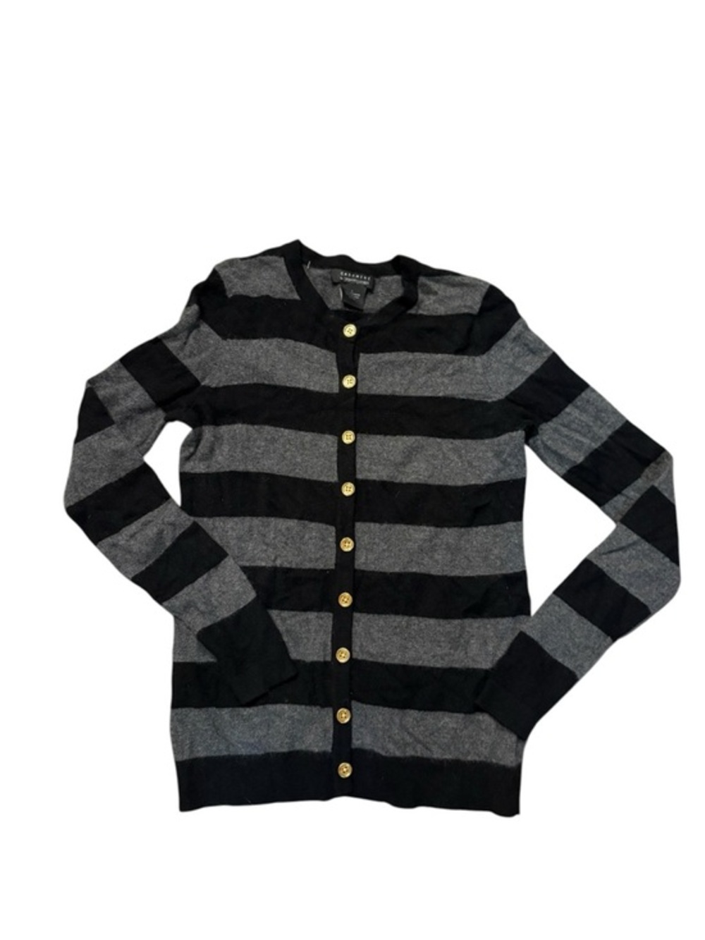 Bloomingdale’s cashmere striped cardigan sweater black gray button up s